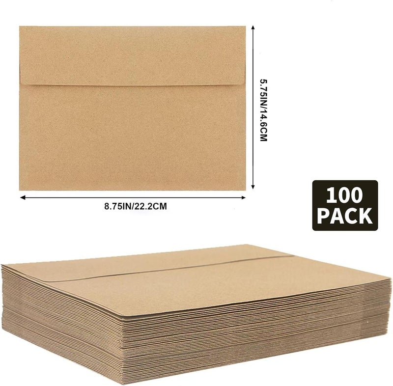 xflyxin 100 Packs A9 Kraft Envelopes, 5-3/4 x 8-3/4 for Invitations, Photos, Postcards, Greeting Cards, Mailings - Printable, Self-Sealing Wedding Envelopes (Brown) - Image 2